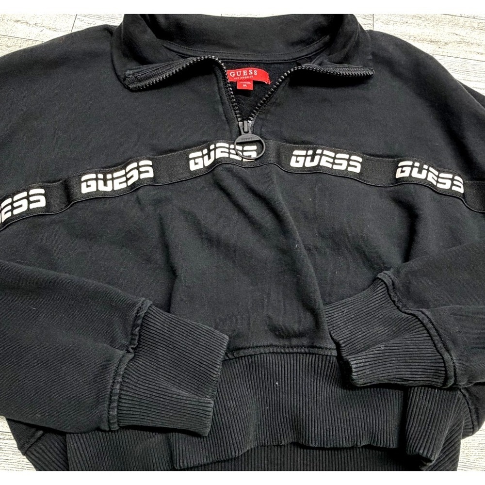 Womens Guess Black Pullover Crop Sweatshirt Pollie Athleisure New $64 MEDIUM